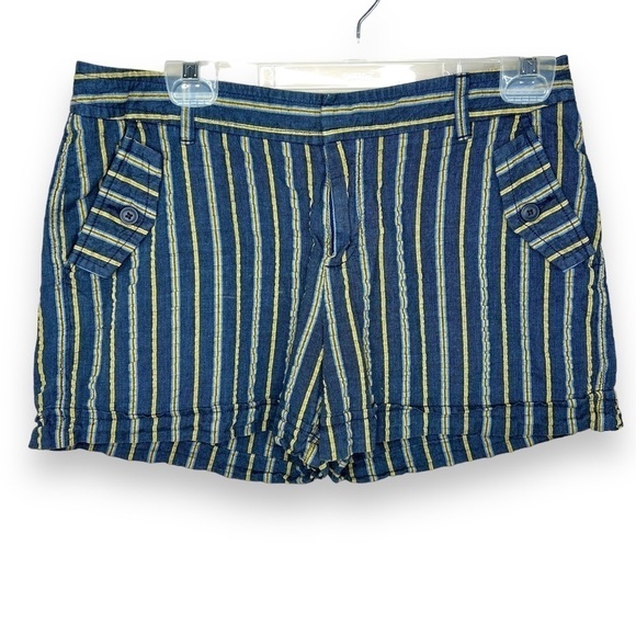 Size 8 Ruff Hewn Blue Yellow Striped Cotton Shorts Casual - Picture 1 of 8